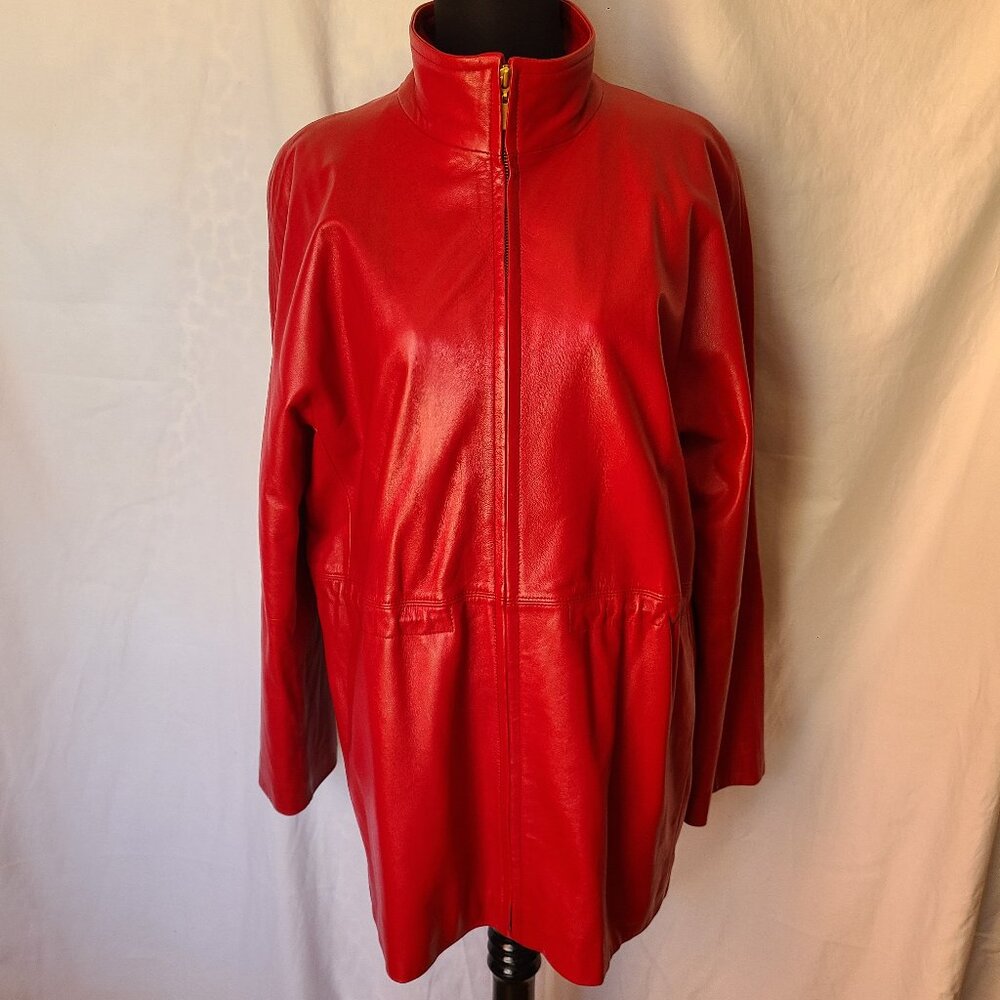 Vintage LNR Red Leather Funnel Neck Jacket | Size Large